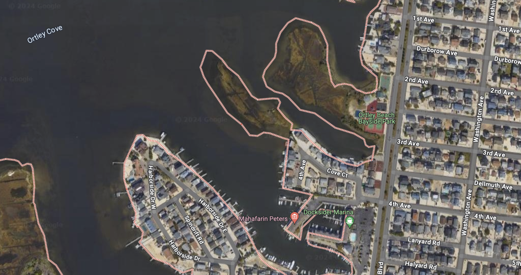 Docksider Marina and Bayside Park, along Bay Boulevard, Ortley Beach, N.J. (Credit: Google Maps)